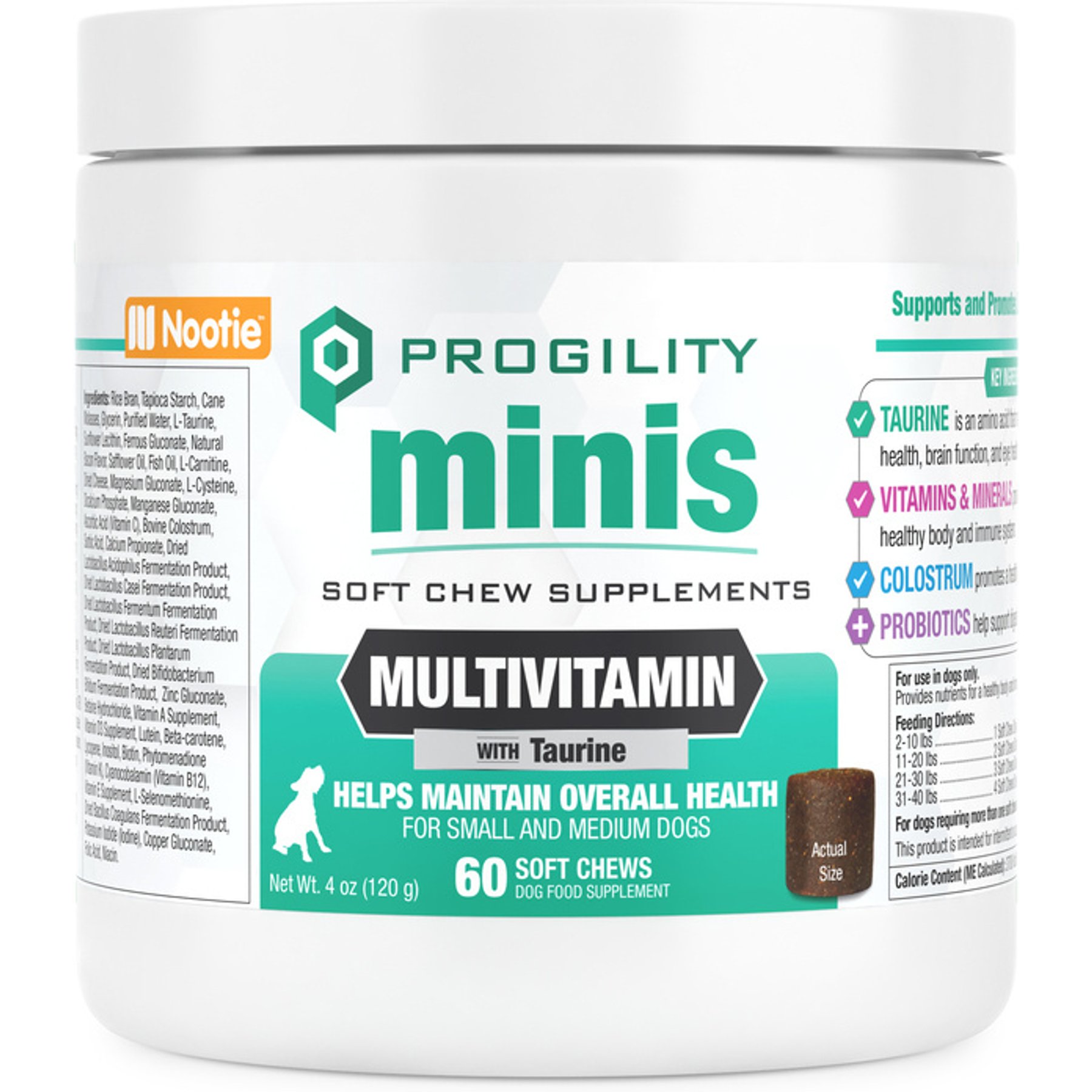 Nootie Progility Minis Multvitamin with Taurine Soft Chew Supplement for Dogs, 60 count