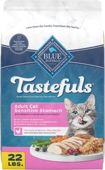 Blue Buffalo Tastefuls Chicken & Brown Rice Recipe Sensitive Stomach Adult Dry Cat Food, 22-lb bag