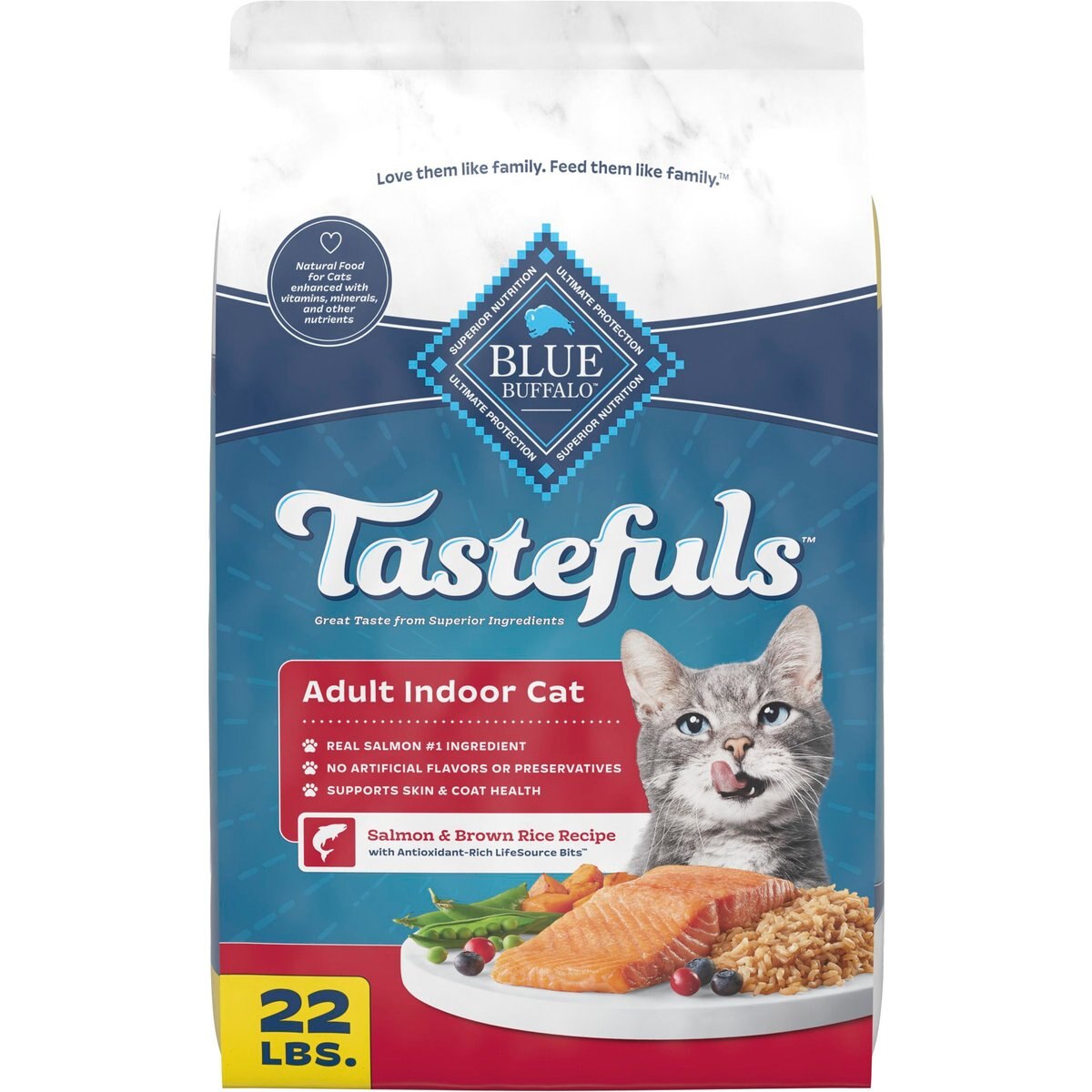 Blue Buffalo Tastefuls Salmon & Brown Rice Recipe Adult Indoor Dry Cat Food, 22-lb bag