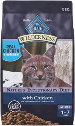Blue Buffalo Wilderness Natures Evolutionary Diet Chicken High-Protein Grain-Free Adult Dry Cat Food, 15-lb bag
