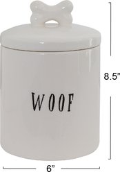 Storied Home Farmhouse Ceramic Jar with Woof Message & Lid with Bone, White/Black slide 2 of 3