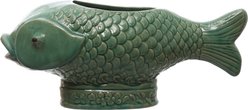 Storied Home Debossed Stoneware Fish Planter with Reactive Glaze, Turquoise