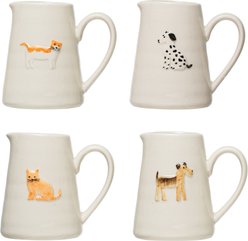 Storied Home Ceramic Pitchers with Hand-Painted & Embossed Cat & Dog Designs Coffee Mug, Set of 4