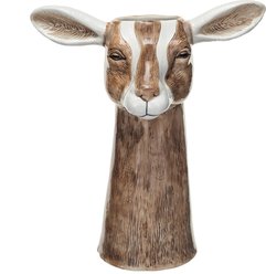 Storied Home Hand-Painted Decorative Stoneware Goat Vase, Brown/White