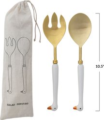Storied Home Stainless Steel Spoon & Fork Salad Servers Memorial Keepsake with Aluminum Goose-Shaped Handles, Gold Finish/White/Orange slide 2 of 2