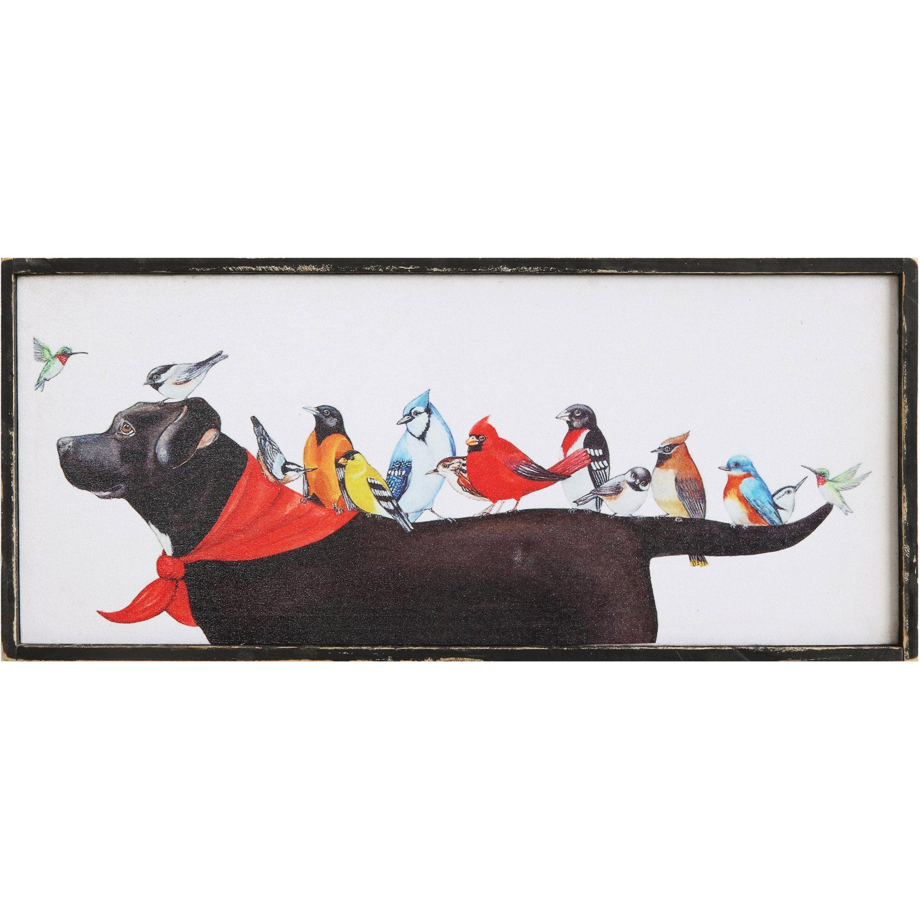 Storied Home Wood Framed Canvas Wall Decor with Birds on Dog, Multicolor