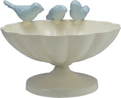 Storied Home Decorative Metal Scalloped Bowl with 3D Birds on Rim, Antique White/Blue