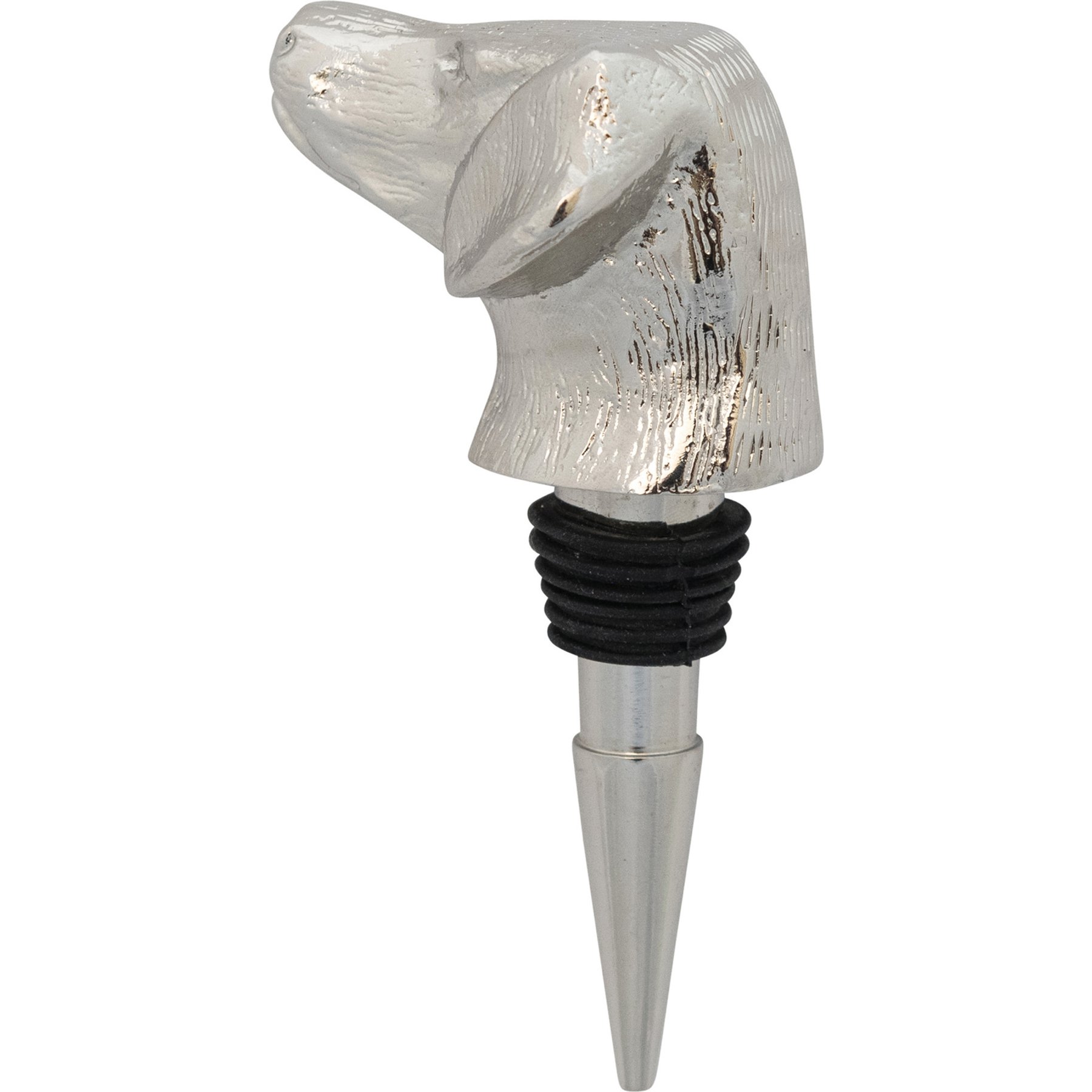 Storied Home Cast Aluminum Dog Head Bottle Stopper in Kraft Box, Nickel Finish