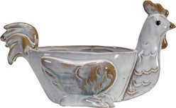 Storied Home Stoneware Chicken Shaped Sponge Holder/Soap Ceramic Dish with Reactive Glaze, White