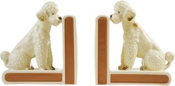 Storied Home 2-Piece Hand-Painted Stoneware Vintage Poodle Bookends Memorial Keepsake, White/Gold Finish
