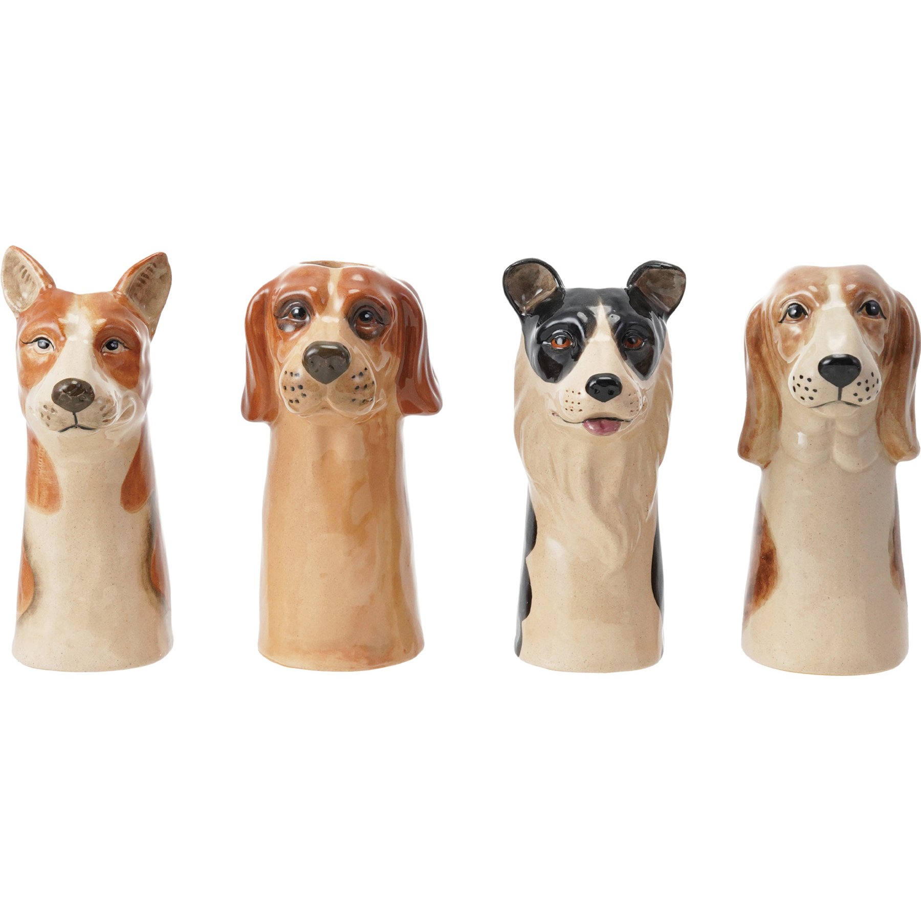 Storied Home 4-Piece Hand-Painted Stoneware Dog Head Vase, Multicolor