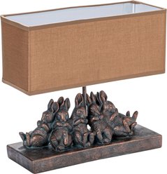 Storied Home Resin Rabbit Table Lamp with Rectangle Linen Shade, Bronze Finish