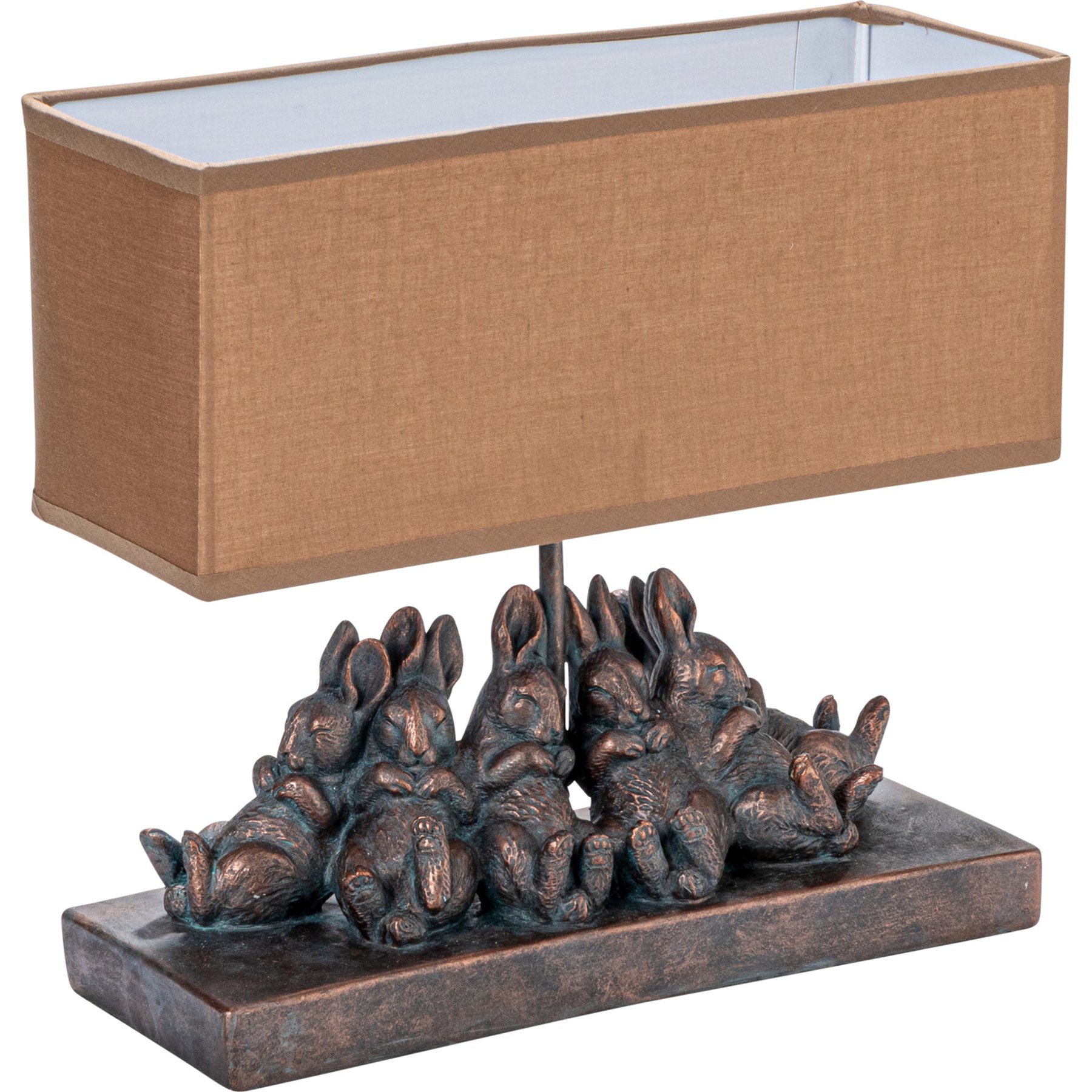 Storied Home Resin Rabbit Table Lamp with Rectangle Linen Shade, Bronze Finish