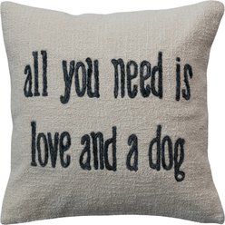 Storied Home Square Cotton & Jute Pillow with Embroidered All You Need Text, White