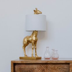 Storied Home Resin Giraffe Table Lamp with Linen Shade, Distressed Gold slide 2 of 3