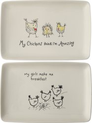 Storied Home My Chickens Think I'm Amazing Rectangle White Stoneware Platter, Set of 2