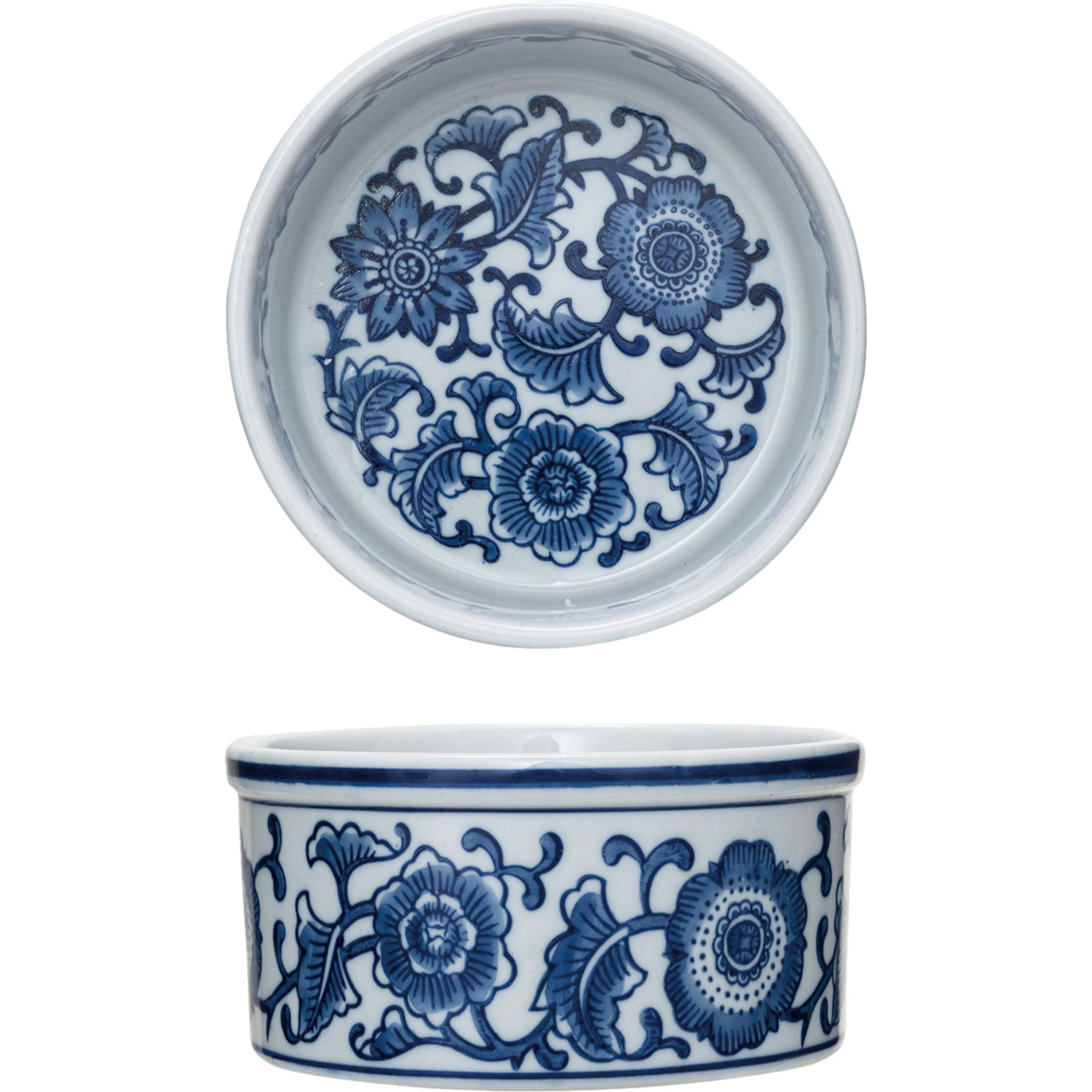 Storied Home Stoneware Pet Bowl with Design, Blue/White