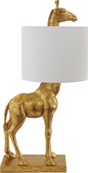 Storied Home Resin Giraffe Table Lamp with Linen Shade, Distressed Gold