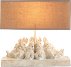 Storied Home Resin Rabbit Table Lamp with Rectangle Linen Shade, White/Sand
