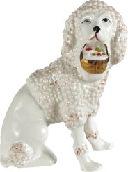 Storied Home Stoneware Vintage Staffordshire Poodle Basket & Gold Electroplating Memorial Keepsake