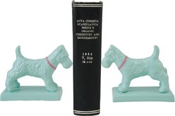 Storied Home S/2 Metal Dog Shaped Bookends Memorial Keepsake, Mint/Pink