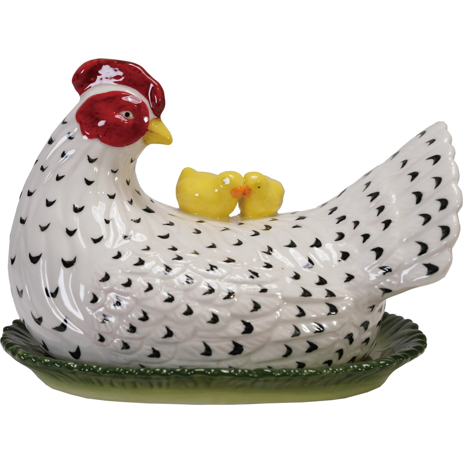 Storied Home Hand-Painted Stoneware Vintage Reproduction Hen Shaped Butter Ceramic Dish with Chicks, Multicolor