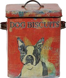 Storied Home Metal Dog Biscuits Container Bowl with Lid, Multicolor