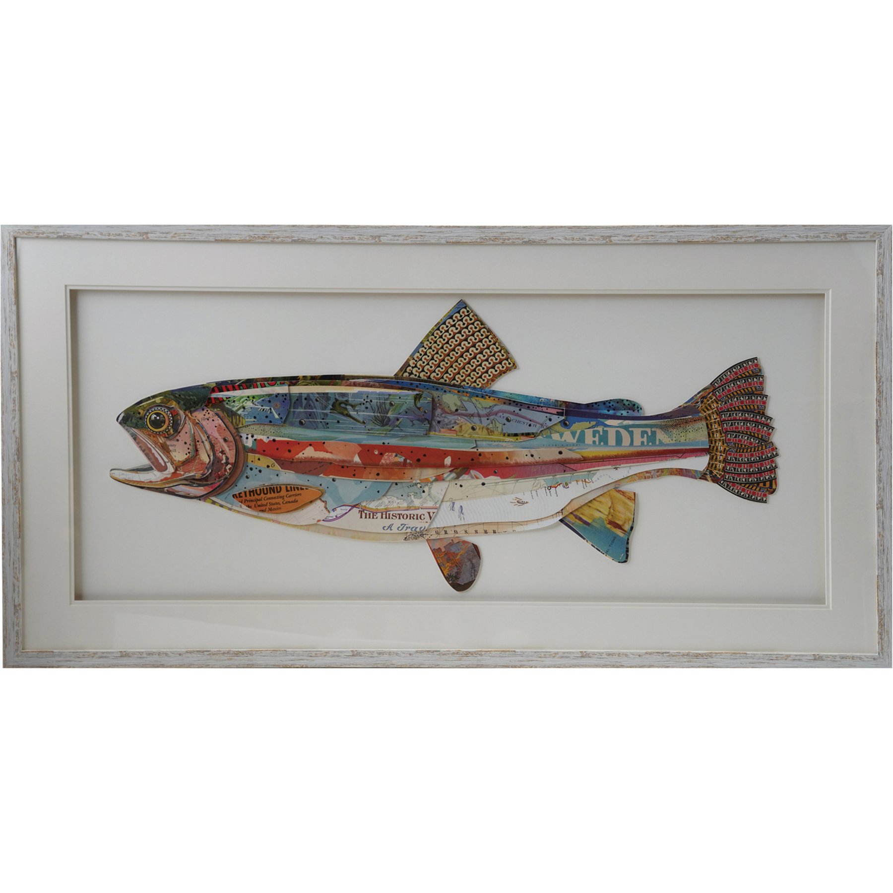 Storied Home Wood & Glass Framed Paper Shadow Box Wall Decor with Fish Print, Multicolor
