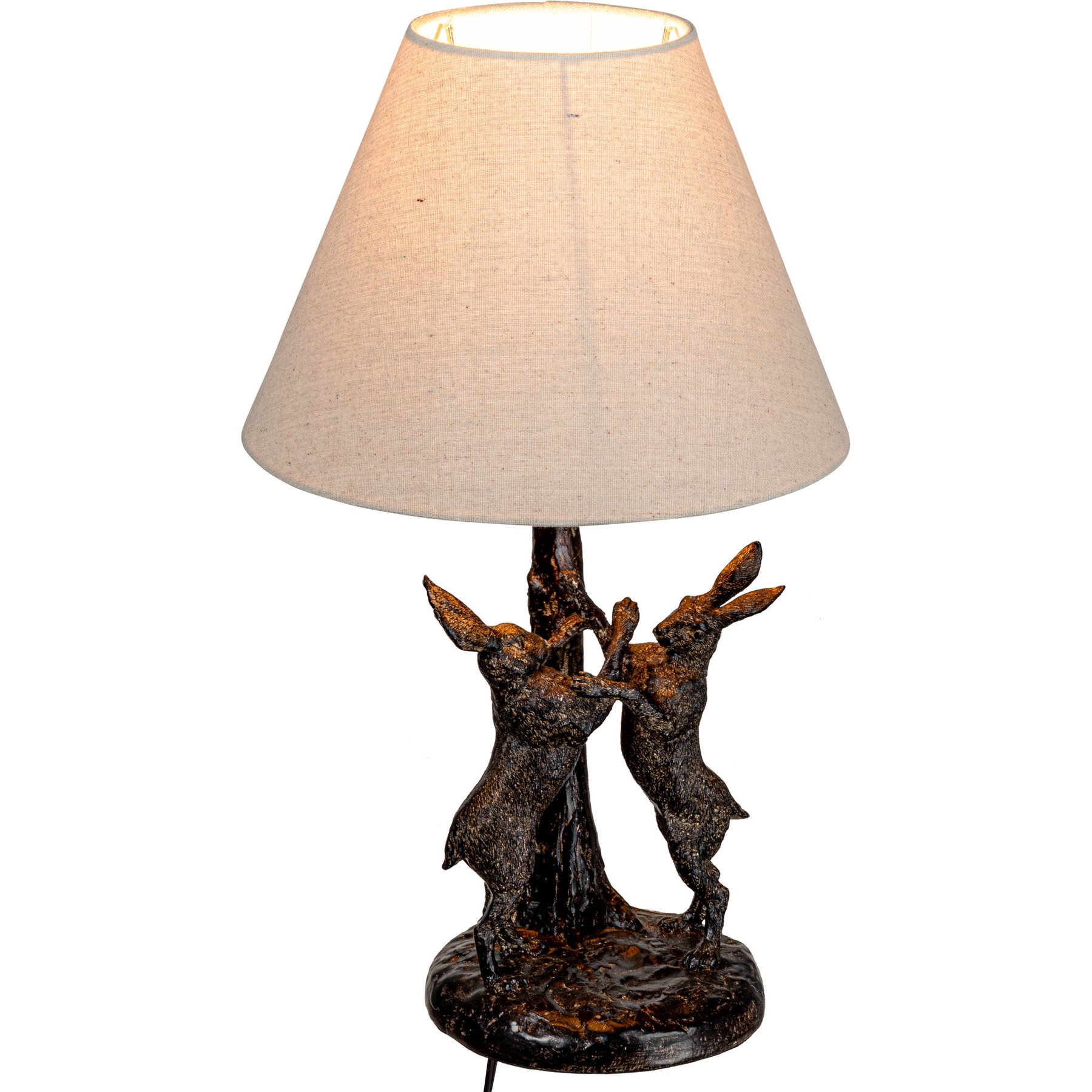 Storied Home Bunny Rabbit Table Lamp with Linen Empire Shade, Brown/Natural