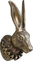Storied Home Cast Aluminum Rabbit Head with Ruff Collar Wall Decor Ceramic Dish, Antique Brass Finish