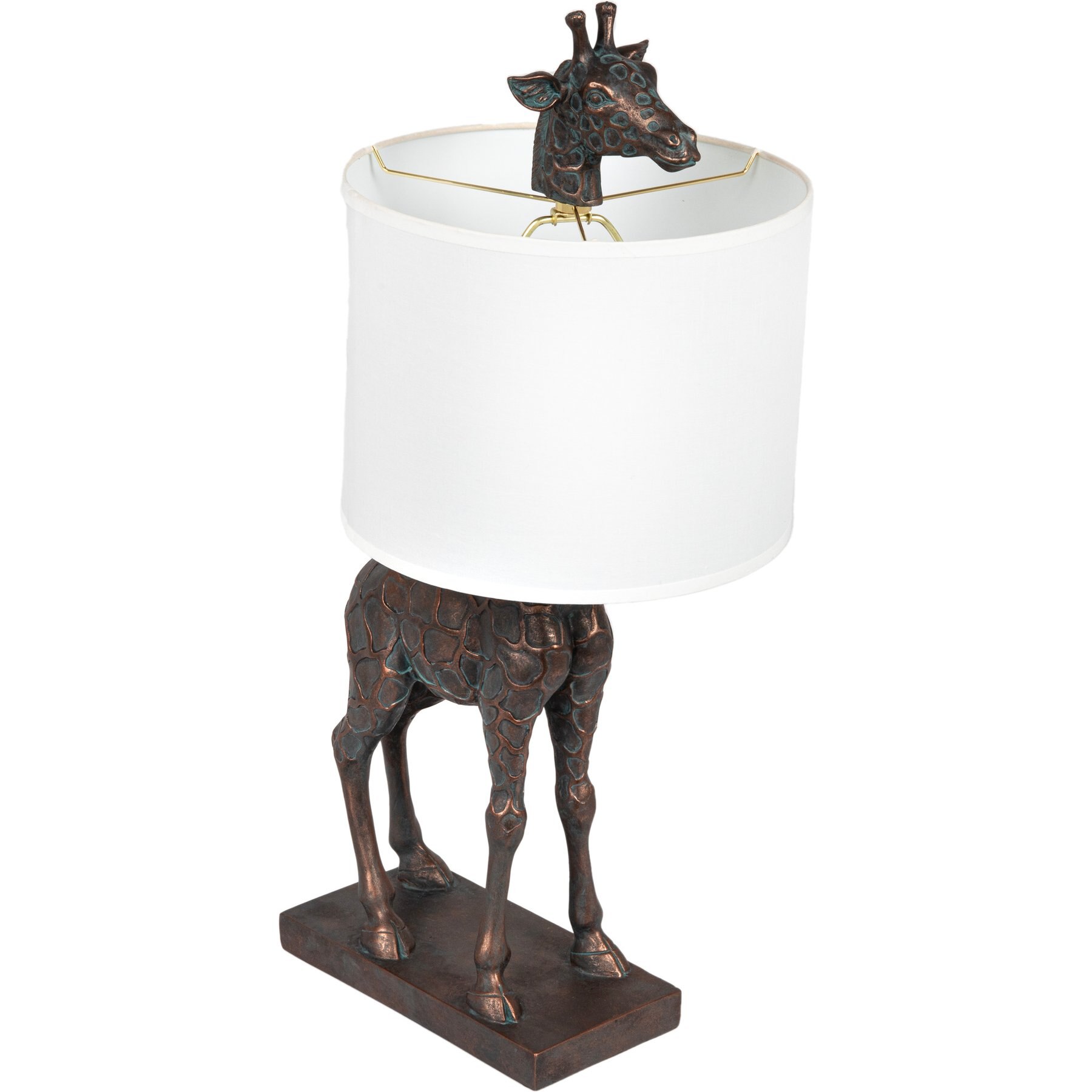 Storied Home Giraffe Table Lamp with Linen Shade, Bronze Finish