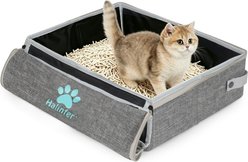 Halinfer Portable Cat Travel Litter Box with Zipped Lid, Grey, Medium