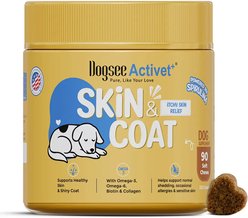 Dogsee Activet+ Skin & Coat Chicken Flavor Supplement Chews for Dogs, 90 count