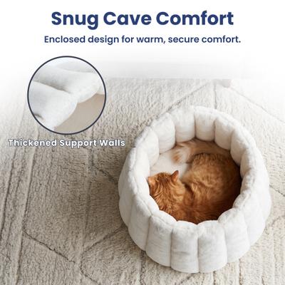 Show full view: PawsPik 3-in-1 Convertible Plush Cave & Donut Bolster Dog & Cat Bed, Medium, Cream slide 5 of 9
