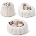 PawsPik 3-in-1 Convertible Plush Cave & Donut Bolster Dog & Cat Bed, Medium, Cream