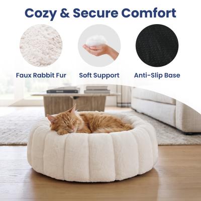 Show full view: PawsPik 3-in-1 Convertible Plush Cave & Donut Bolster Dog & Cat Bed, Medium, Cream slide 2 of 9