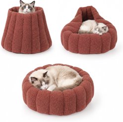 PawsPik 3-in-1 Convertible Plush Cave & Donut Bolster Dog & Cat Bed, Medium, Orange slide 1 of 9