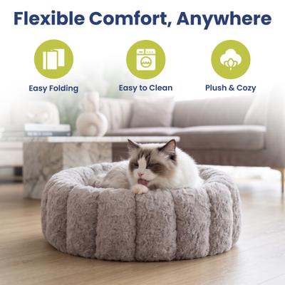 Show full view: PawsPik 3-in-1 Convertible Plush Cave & Donut Bolster Dog & Cat Bed, Medium, Gray slide 4 of 9