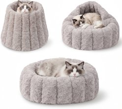 PawsPik 3-in-1 Convertible Plush Cave & Donut Bolster Dog & Cat Bed, Medium, Gray
