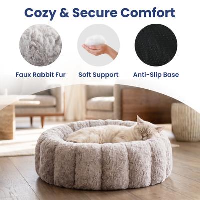 Show full view: PawsPik 3-in-1 Convertible Plush Cave & Donut Bolster Dog & Cat Bed, Medium, Gray slide 2 of 9