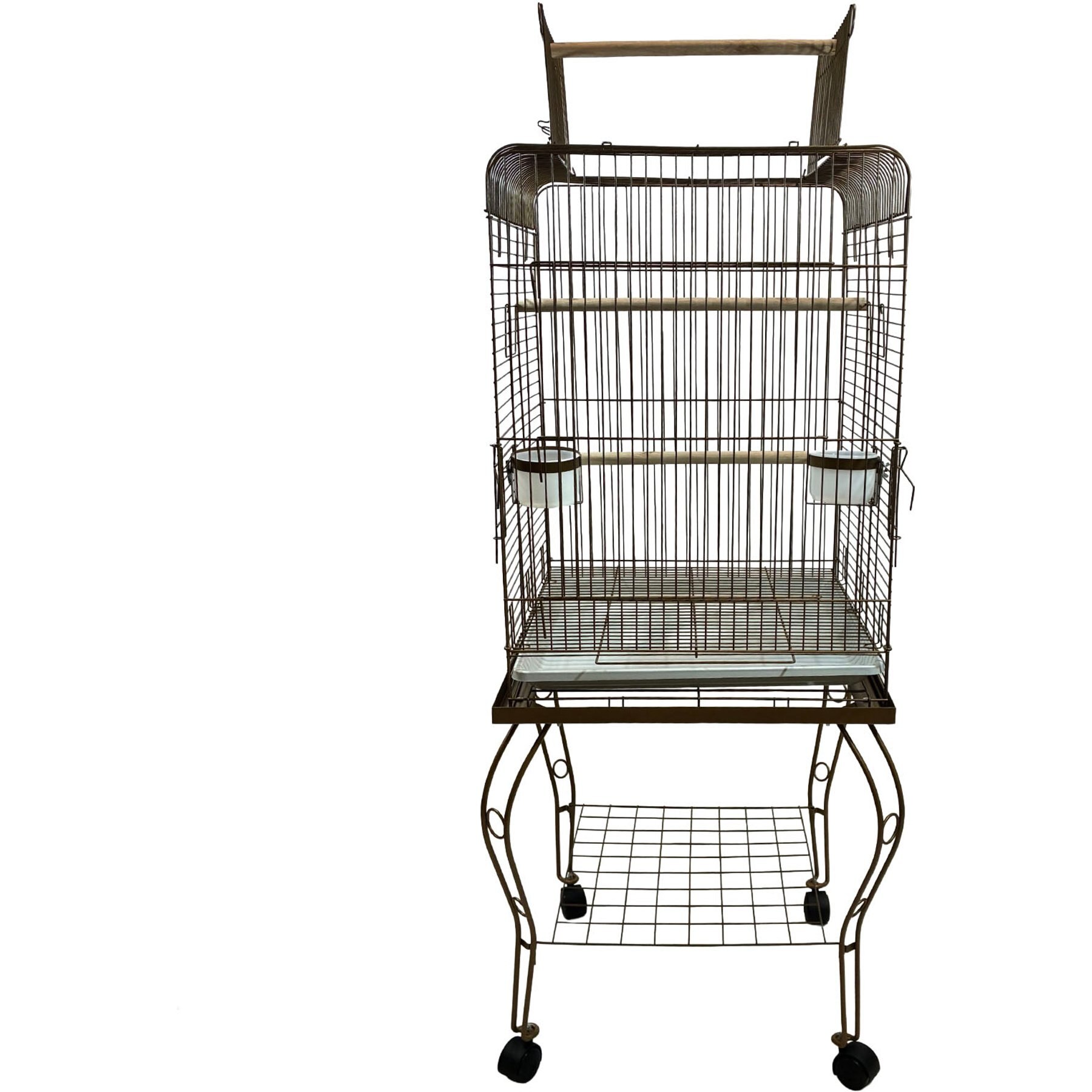 YML Open Play Top Coated Steel African Grey Cage with Wheeled Stand, Gold, 20-in
