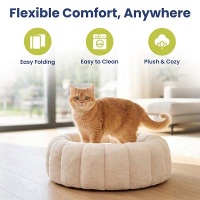 Show full view: PawsPik 3-in-1 Convertible Plush Cave & Donut Bolster Dog & Cat Bed, Medium, Cream slide 4 of 9