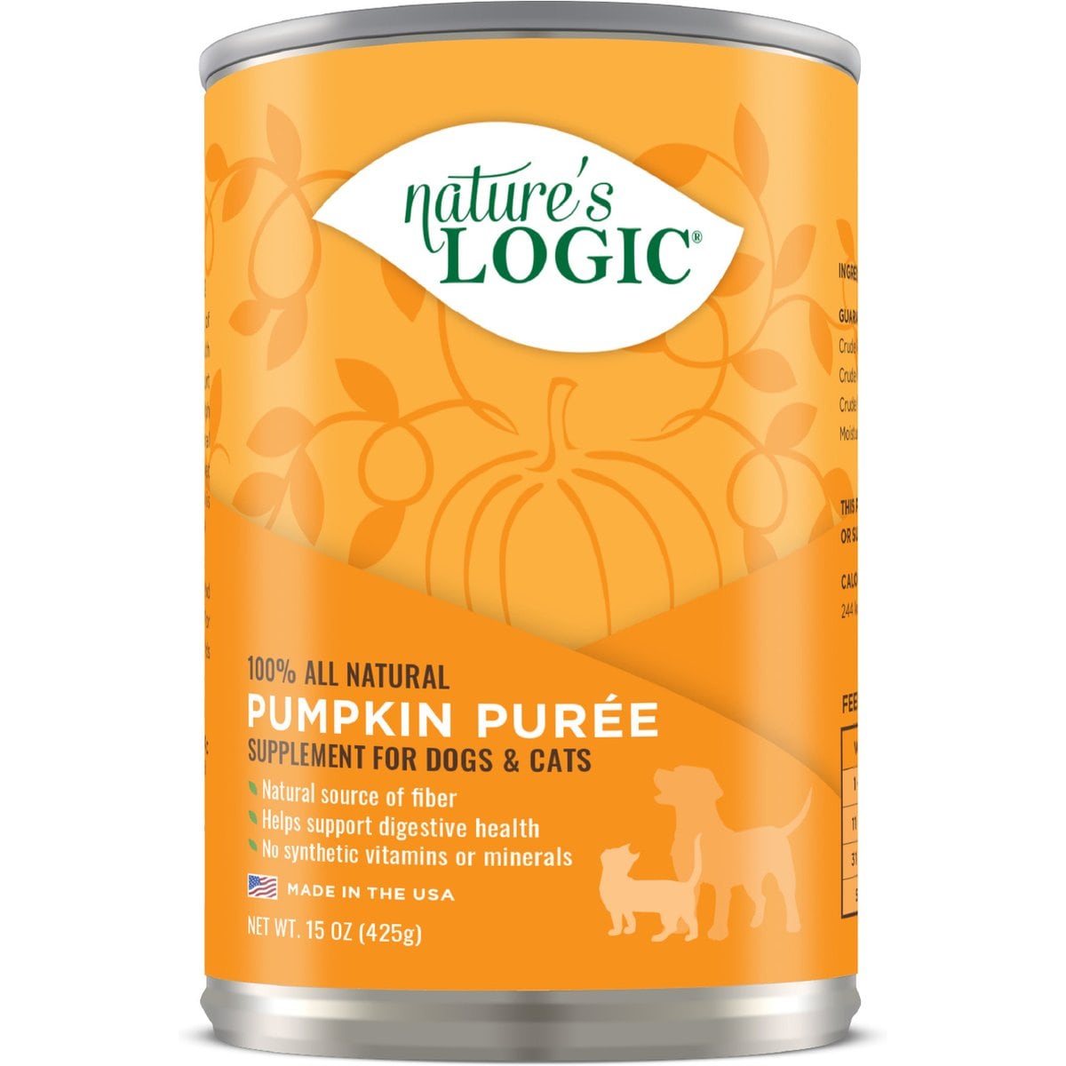 Nature's Logic 100% Natural Pumpkin Purée Dog & Cat Food Supplement, 15-oz can, 12 pack