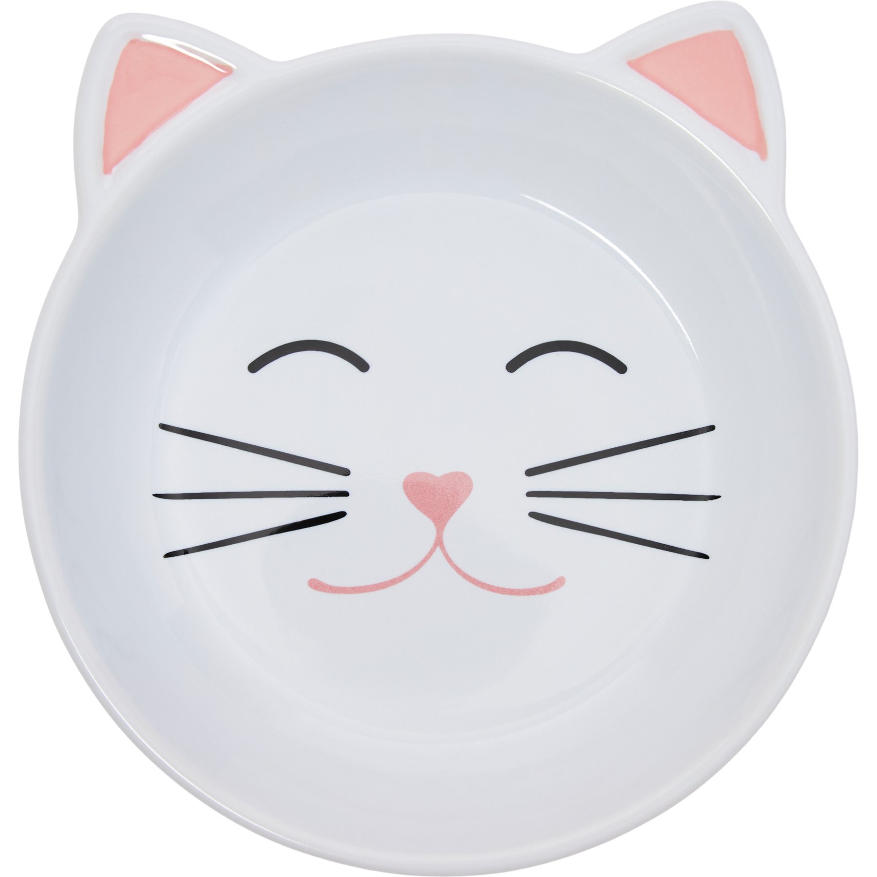 Frisco Cat Face Non-skid Ceramic Cat Dish, White/Pink, X-Small: 0.5 cup, 1 count