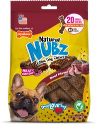 Nylabone Nubz Meaty Center Small Beef Hard Dog Chew Treats, 20 count