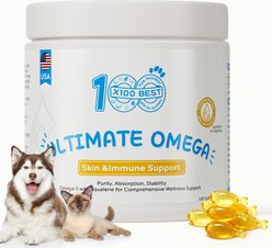 X100BEST Omega-3 Fish Oil Softgels Skin & Coat Supplement for Dogs & Cats, 100 count