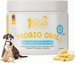 X100BEST Probio Oral 33.3B CFU Gut & Oral Health Support Supplement for Dogs, 80 count