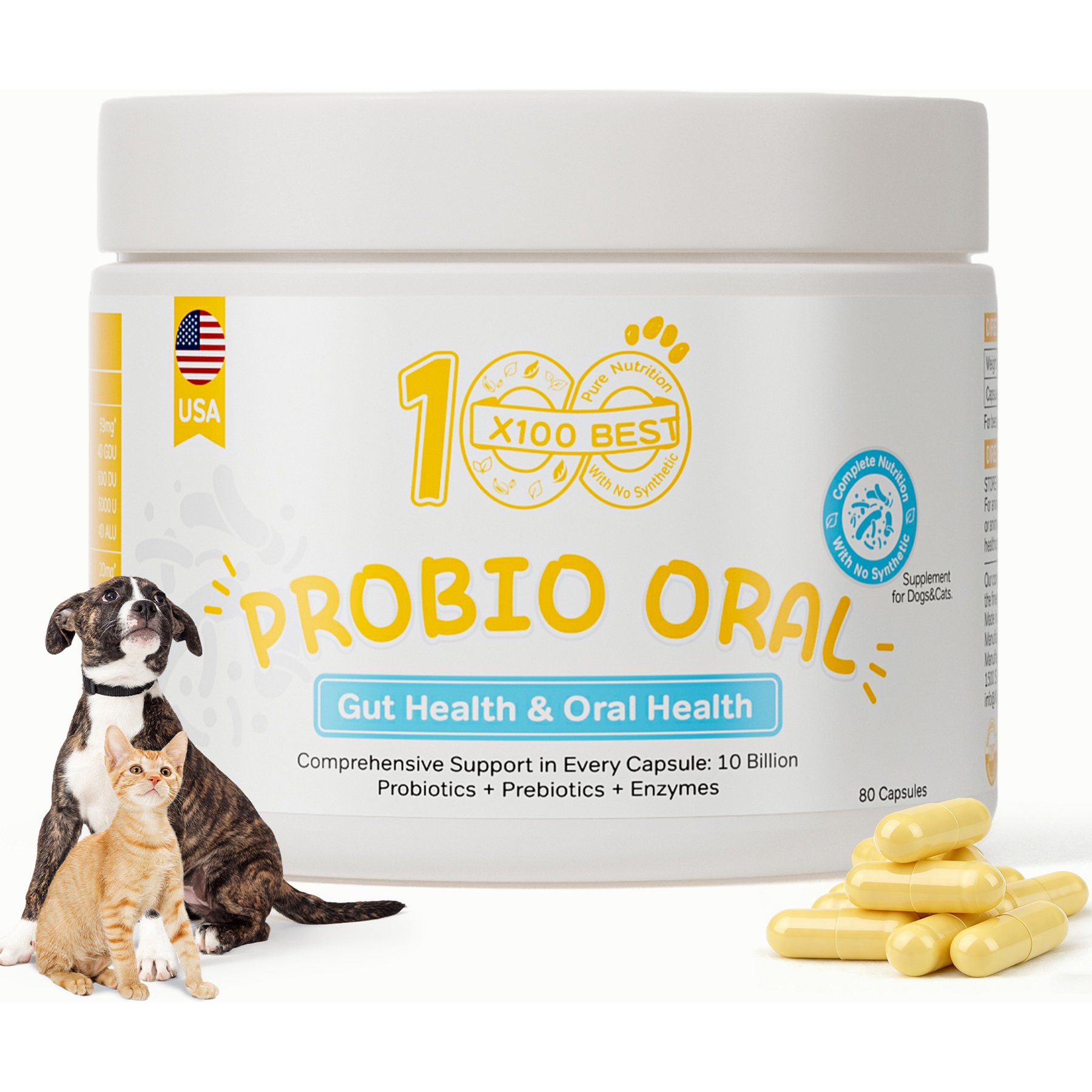 X100BEST Probio Oral 33.3B CFU Gut & Oral Health Support Supplement for Dogs, 80 count