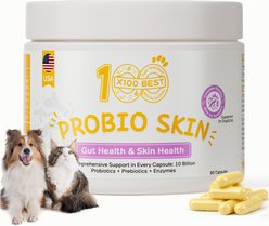 X100BEST Probio Skin Enzyme & Probiotic Synergy Skin & Coat Supplement for Dogs, 80 count slide 1 of 8