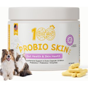 X100BEST Probio Skin Enzyme & Probiotic Synergy Skin & Coat Supplement for Dogs, 80 count